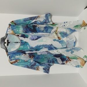 New Cativa Hi Lo Tank with Attached Laser Cutout Cardigan Beachy Colors sz Small